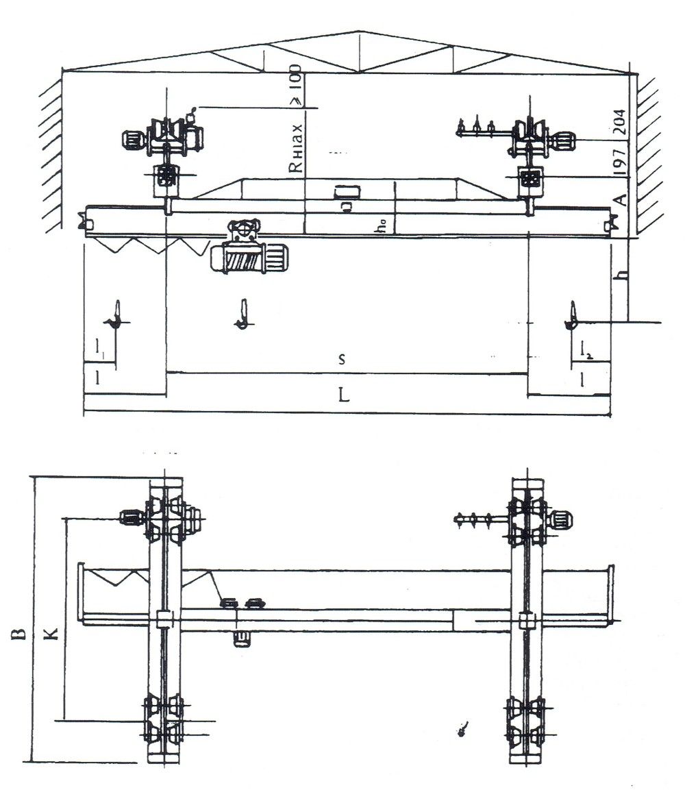 LXB型防爆電動(dòng)單梁懸掛起重機(jī)外形尺寸圖