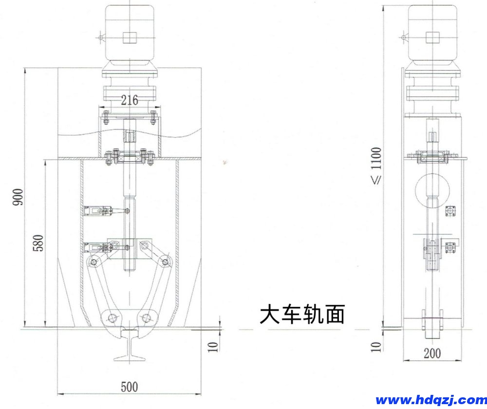 DJ-Ⅰ型電動夾軌器外形機構(gòu)與主要尺寸圖