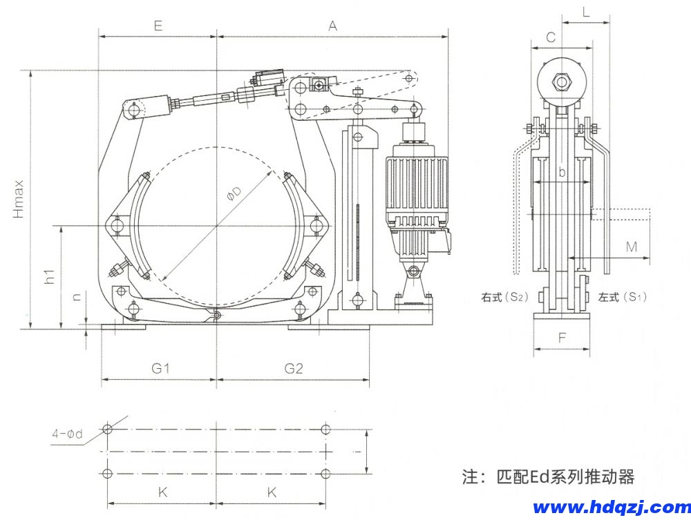 YWZ9(YWZ5)型電力液壓鼓式制動(dòng)器外形尺寸圖