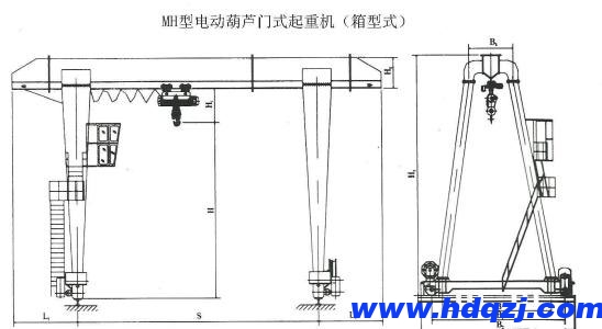 MH型電動(dòng)葫蘆門(mén)式起重機(jī)結(jié)構(gòu)圖（包廂式）