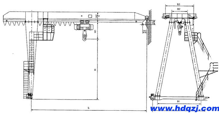 MHB型電動(dòng)葫蘆半門(mén)式起重機(jī)結(jié)構(gòu)圖