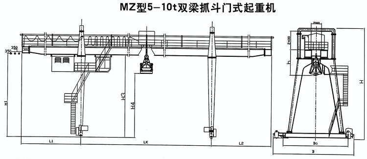 MZ型雙梁抓斗門式起重機(jī)圖紙