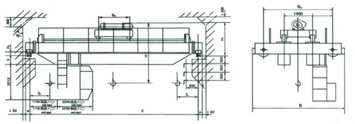LH型電動(dòng)葫蘆雙梁橋式起重機(jī)外形尺寸圖紙