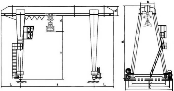 單梁抓斗門式起重機(jī)外形尺寸圖紙